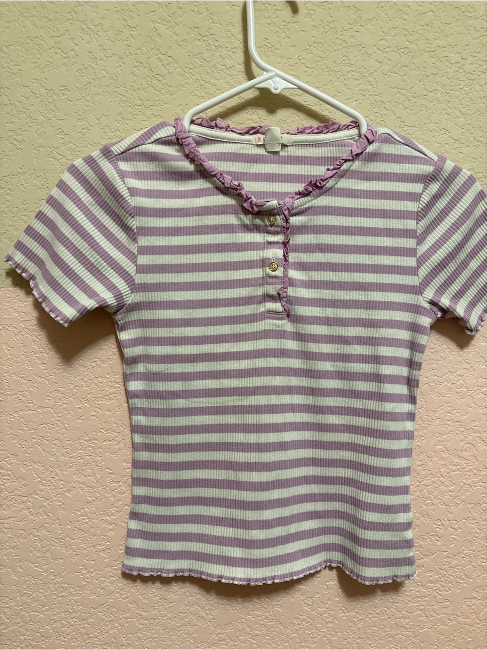 J.CREW  Kids Striped Lilac & White Ribbed Henley Tee